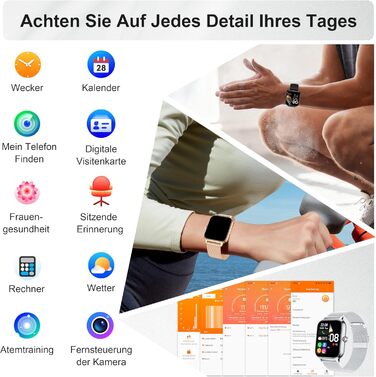 Розумний годинник для чоловіків та жінок, функція телефону, артеріальний тиск, пульс, відстеження сну, 1.96-дюймовий фітнес-годинник зі штучним інтелектом, понад 100 спортивних режимів, водонепроникність IP67, крокомір, будильник, калькулятор, візитна кар