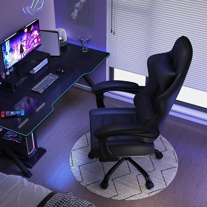 Ігрове крісло JUMMICO, Робоче крісло з функцією масажу, Ергономічне офісне крісло з підставкою для ніг, 150 кг, Чорне