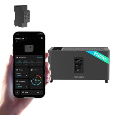 Балконна електростанція Marstek Jupiter C Plus з накопичувачем та інвертором, 0 ПДВ, акумулятор LFP 2,56 кВтгод з лічильником, керування за допомогою застосунку, 4 MPPT 2,4 кВт вхідна потужність PV/800 Вт вихідна потужність мережі, IP65, Plug&Play 2560 Вт