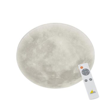 Стельовий LED-світильник Trio Leuchten Lunar 627514000, акрил з мотивом місяця, змінні фази місяця, 1 x 22 Вт LED, регулювання яскравості, функція нічного підсвічування, з пультом ДК, білий, діаметр 40 см