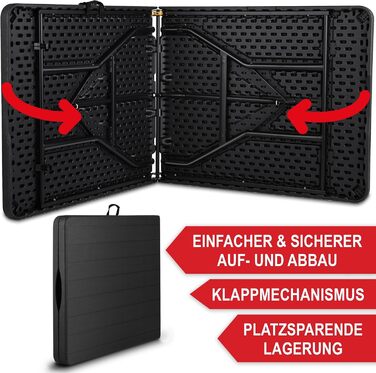 Великий розкладний стіл з імітацією дерева - розкладний садовий стіл, фуршетний стіл, кемпінговий стіл на 6 осіб - виготовлений з міцного пластику/алюмінію - стіл з текстурою дерева для використання в приміщенні та на вулиці - розкладний стіл