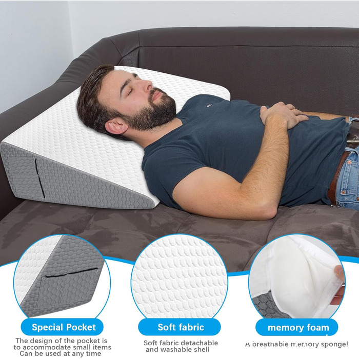 Клиноподібна подушка для ліжка та дивана, ергономічна подушка для читання з піни з ефектом пам&39яті при рефлюксі апное сну, трикутна подушка з піни високої щільності, для підтримки спини під час гри, читання або перегляду телевізора