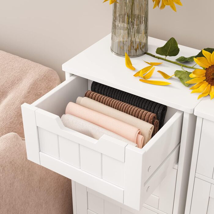 Вузька шафка для ванної кімнати заввишки 102 см, бічна шафка завширшки 40 см з 5 шухлядами, для ванної кімнати, коридору, вітальні, їдальні, 40x30x102 см (ШxГxВ), білий