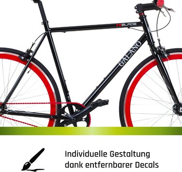 Велосипед Galano Blade Fixie для чоловіків та жінок, зріст 165-195 см, ретро-велосипед з однією швидкістю, 28-дюймові колеса, різні розміри, міські велосипеди з фліп-флоп втулкою, шосейний велосипед, міський велосипед, чорний/червоний, 53 см