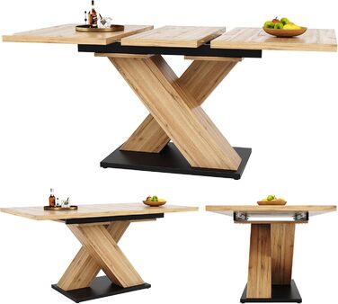 Розсувний дерев&39яний обідній стіл, кухонний стіл 120/160x80x75см, розсувний обідній стіл на 4-6 осіб, опора з алюмінієвого сплаву, розсувний обідній стіл (квадратний, дерево A) Деревина A квадратна
