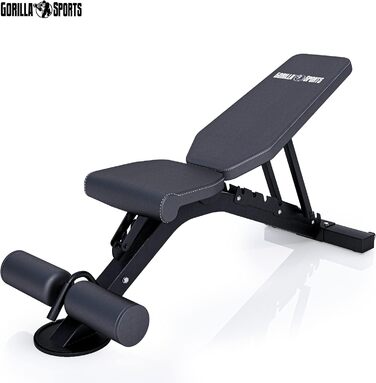 Силова лава GORILLA SPORTS - 8-позиційна спинка та 3-позиційне регульоване сидіння, 156x5114 см, вантажопідйомність до 400 кг, багатофункціональна, з опорою для ніг - похила лава, лава з нахилом, плоска лава, тренувальна лава