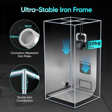 Комплект для вирощування Growzelt, 240W, 100x100x200 см LED-лампа повного спектру з вбудованим контролером та система вентиляції 17 см з вугільним фільтром, гідропонний гроубокс з термометром