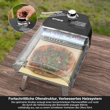 Газова піч для піци Mimiuo з каменем для піци та лопатою для піци, мобільна піч для піци, портативна піч для піци для патіо та балкона, піч для піци для саду, на відкритому повітрі, газова піч для піци, чорна