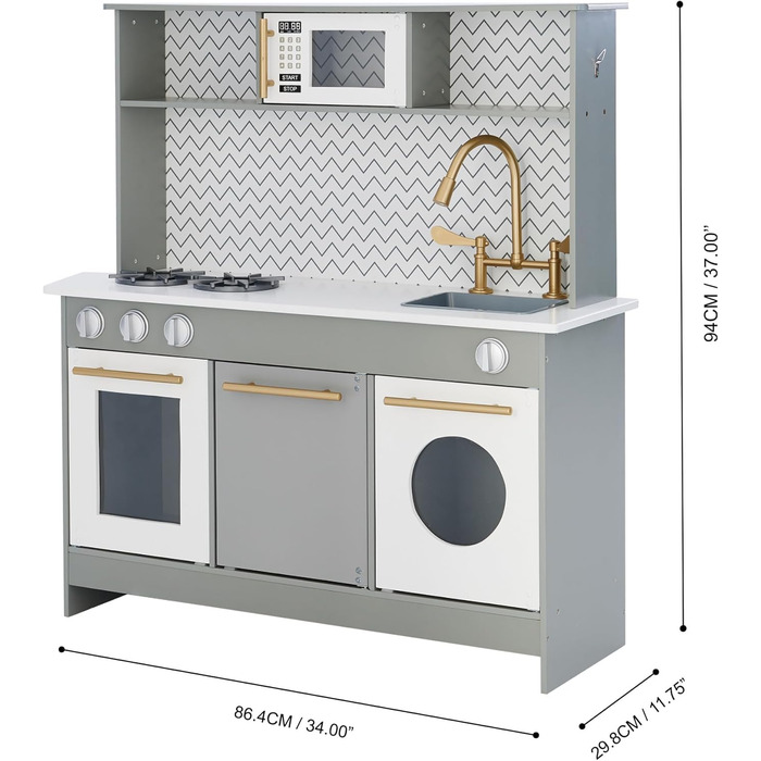 Сіра дитяча кухня Ігрова кухня Дитяча ігрова кухня Дерев&39яна кухня Teamson Kids TD-12681A