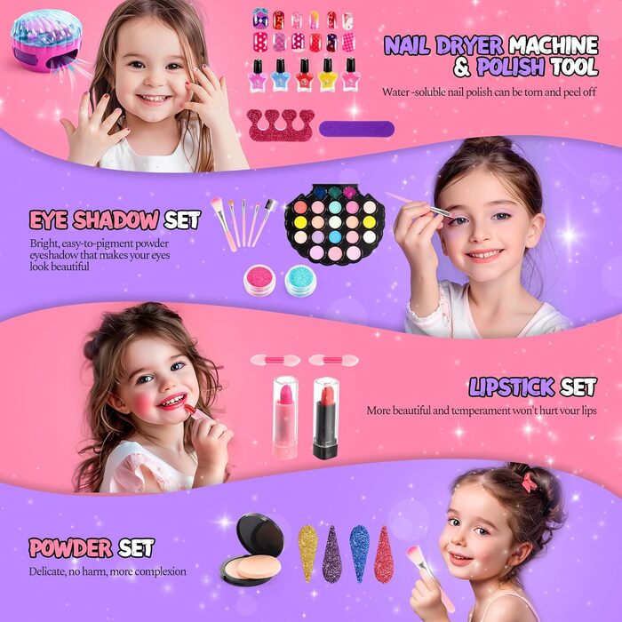 Дитяча іграшка для макіяжу для дівчаток віком 3, 4, 5, 6, 7, 8 та 9 років дитячий салон нігтів подарунок на день народження дівчаток віком 3-9 років дитячий набір для макіяжу з русалкою ідеї подарунків у рожевому кольорі.