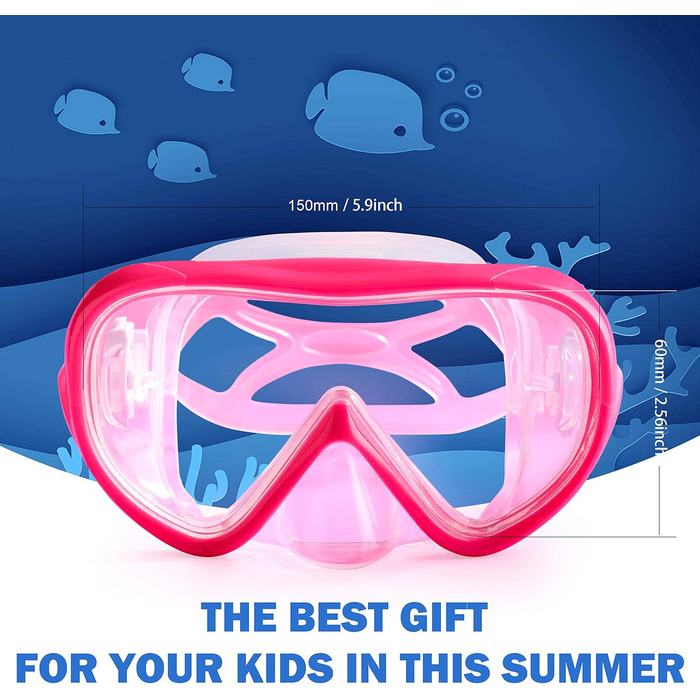 Дитячі окуляри для дайвінгу 180 Панорамна дитяча маска для снорклингу, маска для дайвінгу із захистом від запотівання, загартована скляна маска для плавання, силіконова маска для дайвінгу для хлопчиків та дівчаток, окуляри для плавання з кришкою для носа 