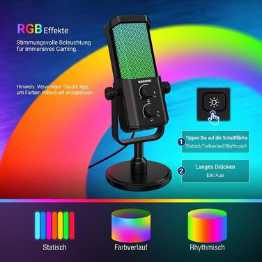 Мікрофон NEEWER AI для подкастингу, Plug & Play, кардіоїдна спрямованість, RGB-підсвітка, UM01