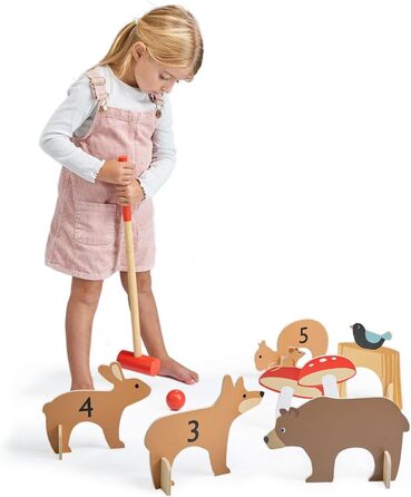 Іграшки з ніжним листям - Набір для крокету &quotЛіс&quot для приміщень, 17-елементна портативна спортивна іграшка з лісовою тематикою, для хлопчиків та дівчаток, покращує моторику та координацію рухів