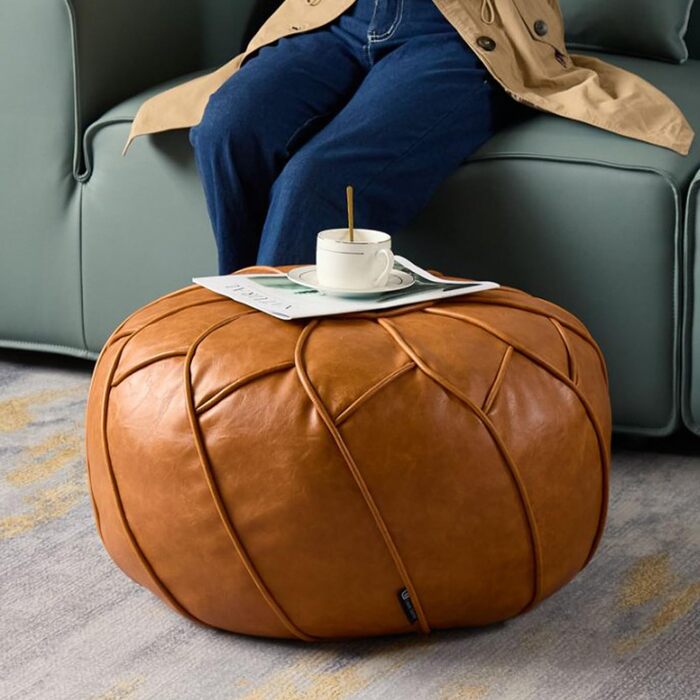 Чохол для пуфа Louis Donn без наповнювача - кругла пуф-подставка з місцем для зберігання, водонепроникне крісло-мішок зі штучної шкіри, підставка для ніг для вітальні, спальні, дитячої кімнати (помаранчевий) Orange-109