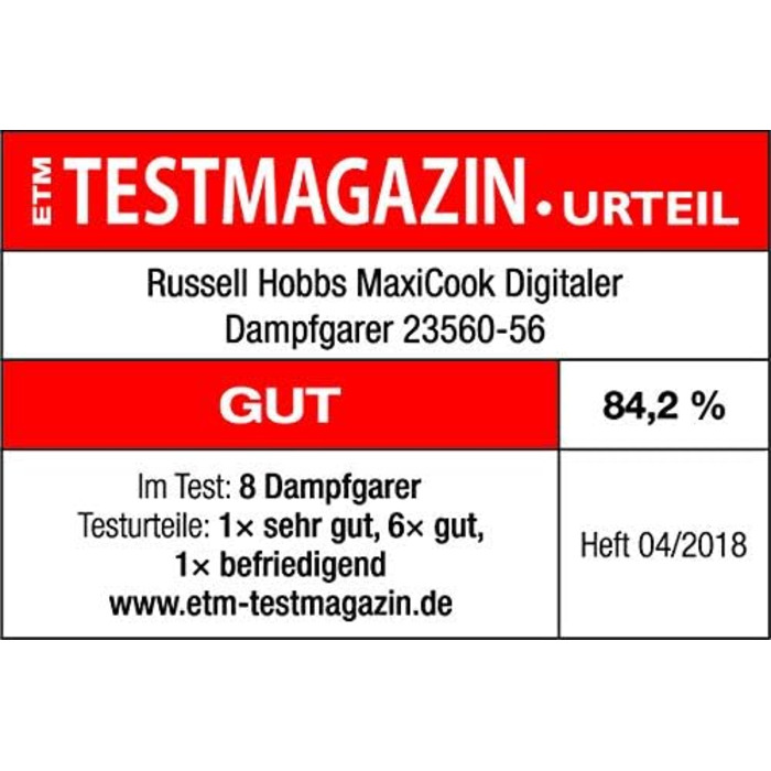 Пароварка Russell Hobbs велика 10,5 л (цифровий дисплей програмований таймер, 3 контейнери для пароварки, які можна мити в посудомийній машині миска для рису / рисоварка 8 тримачів для яєць / яйцеварка, без BPA) 23560-56