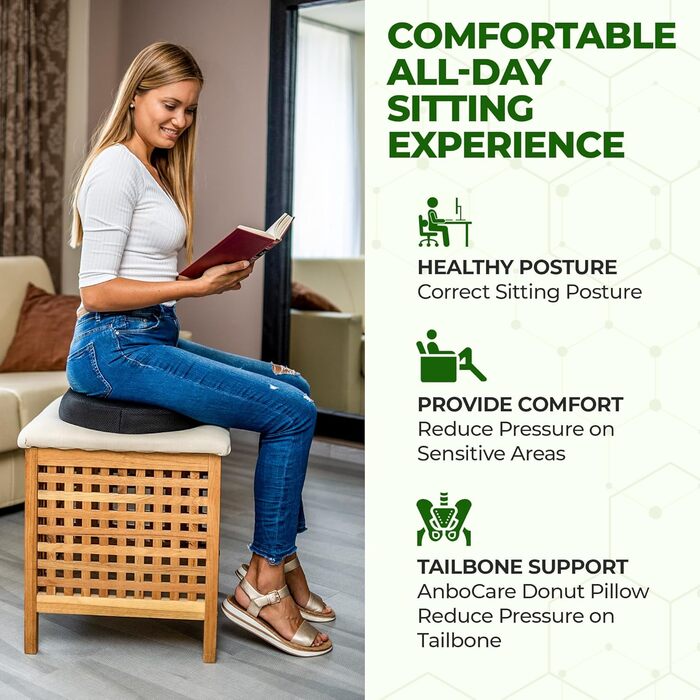 Подушка-пончик для сидіння з гемороєм у куприку - подушка з піни з ефектом пам&39яті для полегшення болю в післяпологовому періоді, при болях у простаті, куприку, ішіасі, геморої, вагітності та пролежнях - охолоджувальна гелева подушка-пончик для сидіння