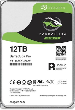 Внутрішній жорсткий диск Seagate Barracuda Pro 12TB ST12000DM0007 3,5-дюймовий настільний жорсткий диск, SATA3, 7200 об/хв, 256 МБ кеш-пам'яті (відновлений)