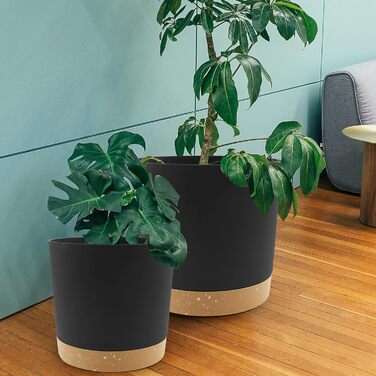 Квіткові горщики QCQHDU, 2 шт., 30,5 см, Квіткові горщики для кімнатних рослин з дренажними отворами та знімною основою, Сучасні декоративні блюдця для садових кашпо (темно-сірі, 30,5 см)