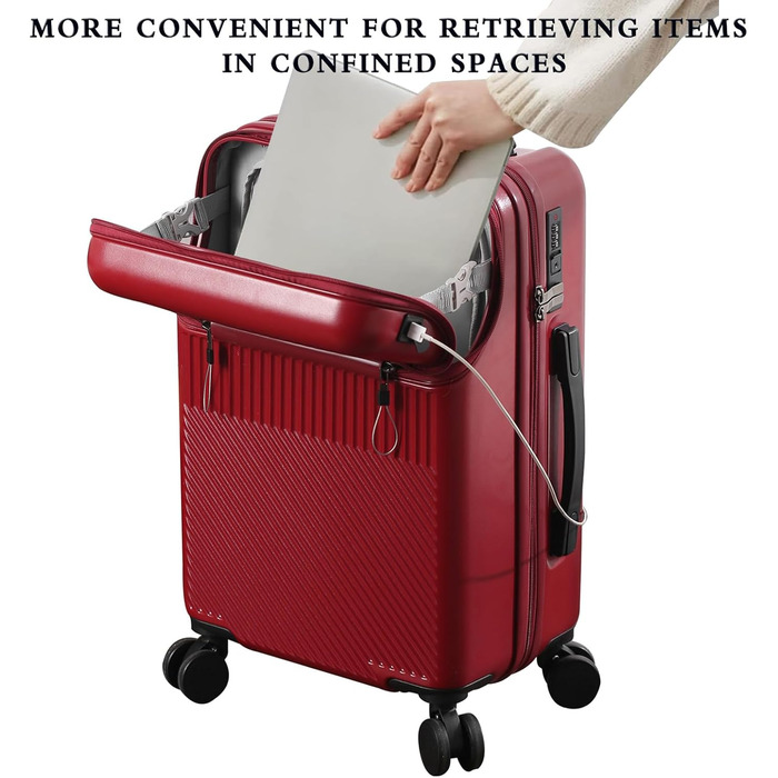 Валіза ручна поїздка з коліщатками 360 та тримачем для напоїв, червона, 20 дюймів
