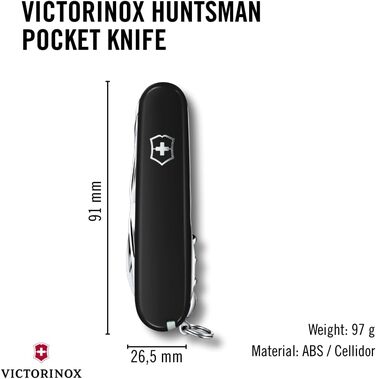 Швейцарський армійський ніж Victorinox Huntsman, мультитул, швейцарський армійський ніж з 15 функціями, лезо, штопор, консервний ніж, складана коробка, чорний