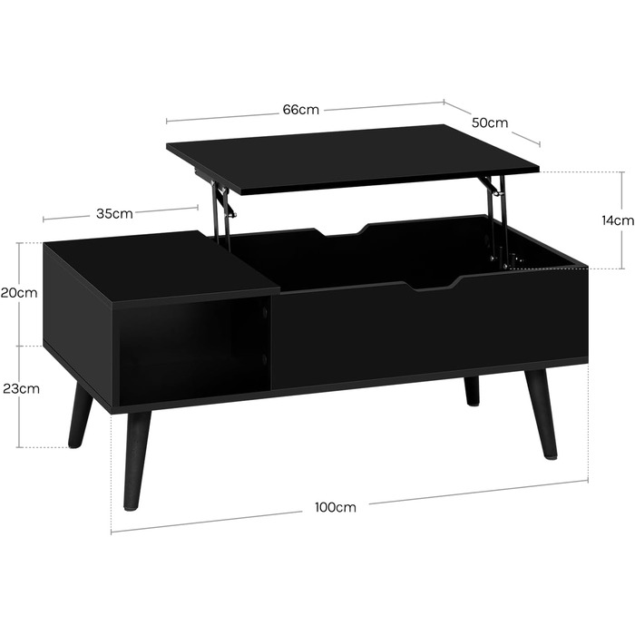 Журнальний столик WOLTU з регульованою висотою, стіл для вітальні з місцем для зберігання, журнальний столик, бічний столик, столик для дивана, 100 x (43-57) x 50 см, чорний, BTS26sz