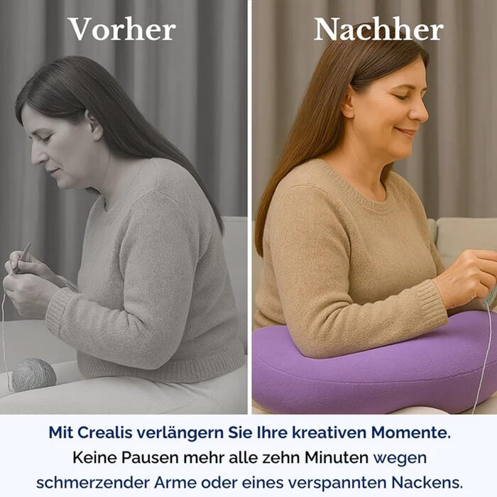 Ергономічна подушка Crealis ваш союзник у комфорті для творчих моментів, подушка-підтримка для в&39язання гачком, для роботи та в&39язання гачком, надзвичайно легка, портативна, для читання, гри, роботи та в&39язання гачком (фіолетова)