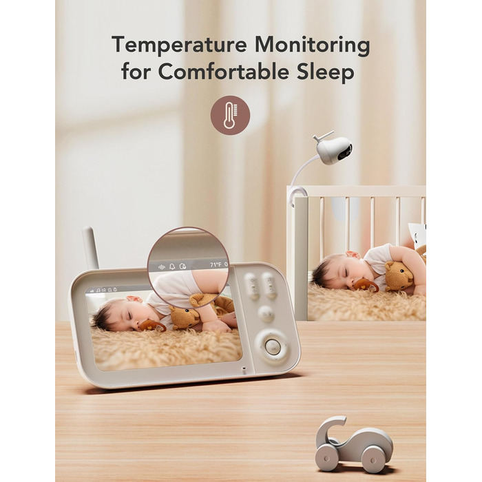 Відеоняня з камерою 5 дюймів, відеоняня з камерою без Wi-Fi, радіоняня з акумулятором 4000 мАг, нічне бачення 720P HD, двосторонні