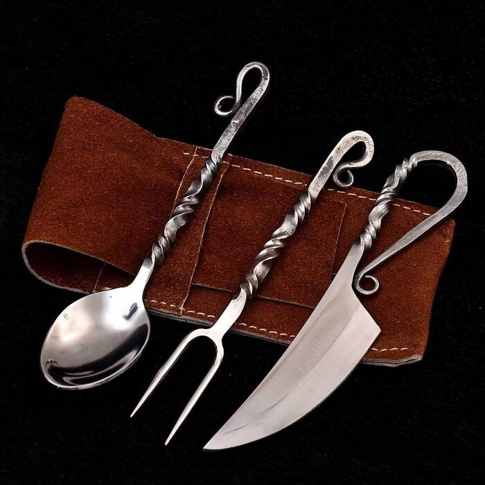 Середньовічний набір столових приборів, ковані вручну середньовічні столові прибори 4210