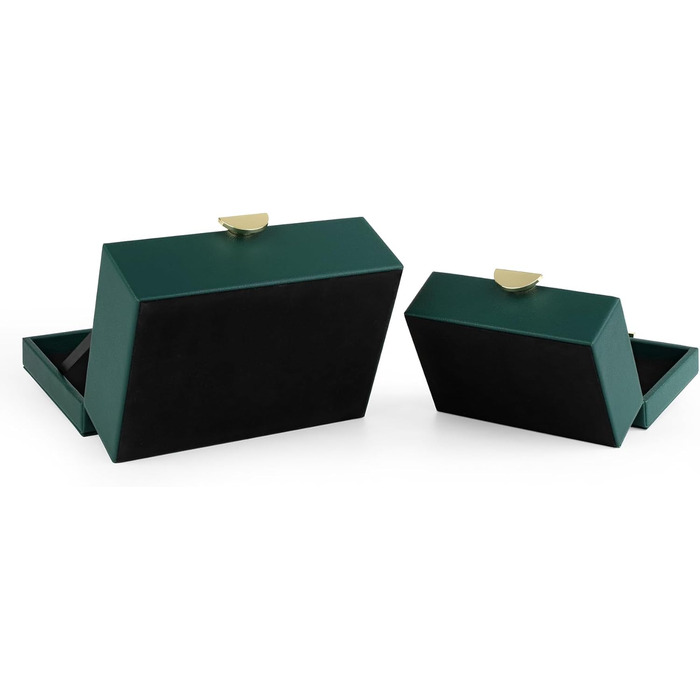 Шкатулки для ювелірних виробів HofferRuffer зі штучної шкіри, декоративні шкатулки, шкатулки для зберігання, органайзери для аксесуарів із золотистою фурнітурою, класична веганська шкіра, набір з 2 шт. (зелений)