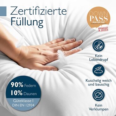 Пухова подушка Beautissu 80x80 80x80 Пухова та пір&39яна подушка 100 зроблено в Німеччині Пухова подушка 80 x 80 см Сертифіковано Oeko-Tex, Downpass та Nomite Можна прати та сушити в сушильній машині FK 80x80 см (1 упаковка)