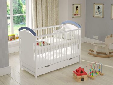 Дитяче ліжечко/спальне місце Love For Sleep 120x60 см з захисним бар&39єром, що трансформується, синього кольору, AMIE Дитяче ліжко, дерев&39яне - Дитяче ліжко, Ліжечко-трансформер, синього кольору