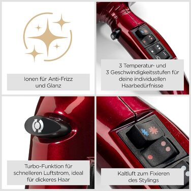 Професійний цифровий фен BaByliss Pro з дифузором 2200 Вт, ультрашвидка сушка, іонна технологія, Made in Italy, 3 температурні режими, 4 налаштування потоку повітря та кнопка Turbo, червоний, 6001DE NEW
