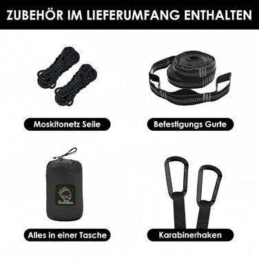 Гамак Grassman відкритий з москітною сіткою для 2 осіб Портативний надлегкий туристичний кемпінговий гамак з набором кріплень Подвійний гамак для трекінгового велосипедного туру Риболовля Сад Пляж, 300x200см Чорний 300x200см