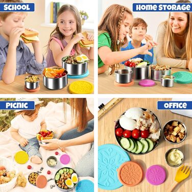 Набір контейнерів для їжі Homotte з нержавіючої сталі 304 з кришками, маленький, герметичні, для школи та офісу, штабельовані (57 мл, 113 мл, 227 мл, 400 мл, 680 мл) - 5 шт. (Синій, Жовтий, Зелений, Помаранчевий, Фіолетовий)