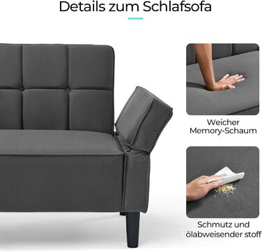 Диван LINSY HOME з функцією сну, розкладний диван з регульованою спинкою та підлокітниками, 3-місний диван з функцією ліжка з оксамитової тканини, спальна зона 230 x 100 см, ідеально підходить для вітальні (сірий)