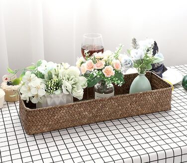 Плетений кошик для зберігання водяного гіацинта, кошик для зберігання з натуральної морської трави, плетений кошик для ванної кімнати, бачок для туалетної води 42 * 14 * 7 см, кавово-коричневий 42*14*7 см