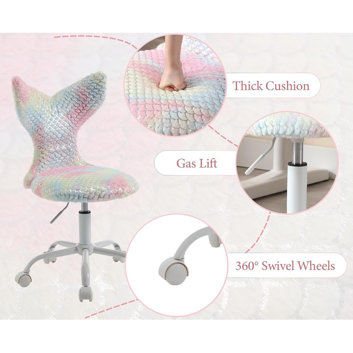 Дитяче крісло Chairus зі штучного хутра для дитячої кімнати, регульоване по висоті дитяче крісло без підлокітників, обертове крісло для дітей (кольорове)