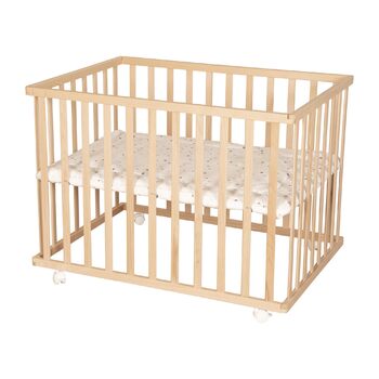 Манеж roba 75 x 100 см з вкладишем Star Magic Grey - манеж із захисним вкладишем та колесами - регульований по висоті та мобільний - натуральне дерево