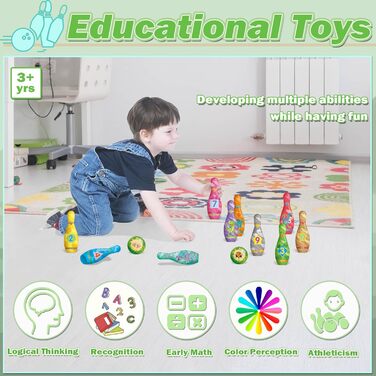 Гра STAY GENT у боулінг з динозаврами для дітей, м&39який набір для боулінгу з 10 кеглями та 2 м&39ячами, дитяча іграшка, іграшка для приміщень, саду та вулиці, ігри, подарунки для дітей віком 2, 3, 4, 5, 6 років, хлопчики та дівчатка, вишневий жовтий ква