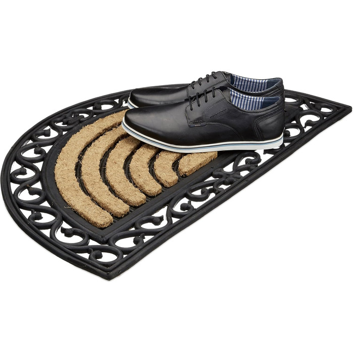 Килимок для дверей Relaxdays Coconut, нековзний та водонепроникний, смугастий, квітковий, для вулиці, імітація чавуну, чорний