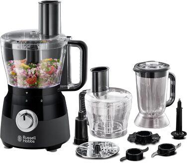 Кухонний комбайн Russell Hobbs Multi Міксер/Блендер/Подрібнювач/Різак/Мішалка Кухонний комбайн Matt Black (змішування, нарізка та решітка тощо, аксесуар, безпечний для посудомийної машини, 600 Вт)24732-56 Кухонний комбайн чорний