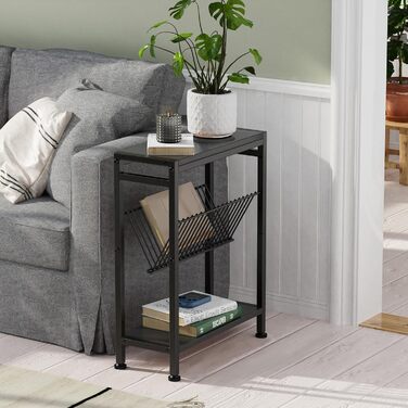 Вузький приставний столик, 3 полиці, вузька тумбочка з підставкою для журналів, приставний столик до дивана, невеликий журнальний столик для вітальні, спальні, кухні та балкону, кабінету (чорний) 1 Чорний