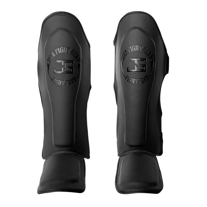 Щитки для гомілок JOYAGEAR для кікбоксингу - Дитячі - Чорні - Розмір L - Захист гомілок для спарингу в бойових мистецтвах - Захист ніг Щитки для гомілок для кікбоксингу - Виготовлені вручну з мікрофібри, металу та шкіри