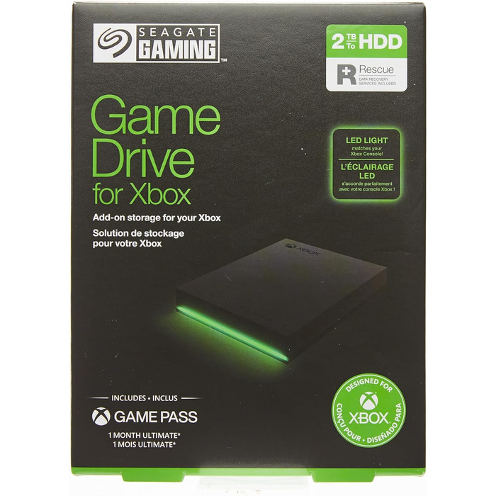 Портативний зовнішній жорсткий диск Seagate Game Drive Xbox 2TB, 2.5 дюйма, USB 3.0, Xbox, чорний, 2 роки служби порятунку, номер моделі STKX2000400