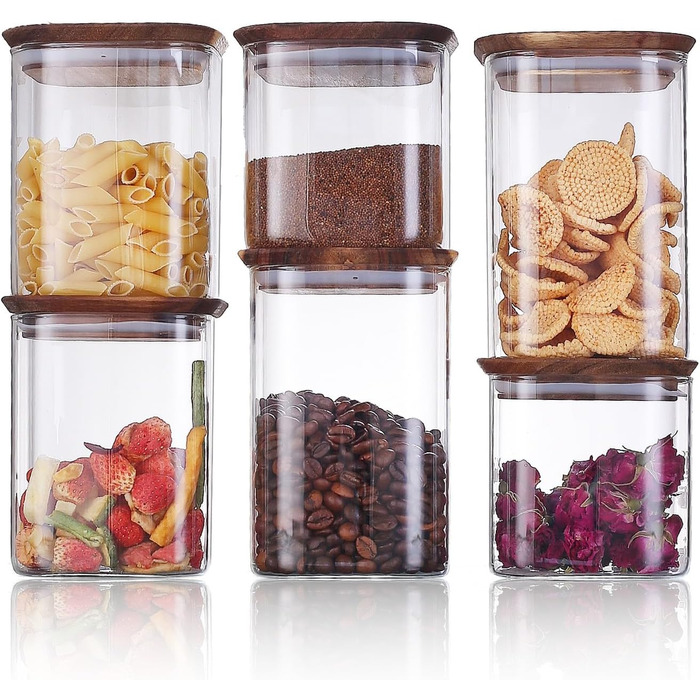 Набір з 6 шт. абельованих банок для зберігання DropD&39olio з дерев&39яними кришками стильне та безпечне зберігання, яке стало простішим