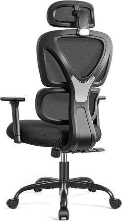 Офісний стілець KERDOM Ергономічне письмове крісло з регульованим підголівником, підлокітниками, поперековою опорою, проти болю в спині, вантажопідйомність 150 кг/330 фунтів (чорний) 9070 Чорний