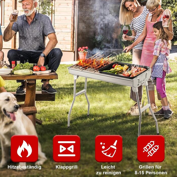Вугільний гриль для кемпінгу, складаний переносний гриль з решіткою, для пікніків, саду, вечірок, сімейного барбекю. Розмір 73x28x76 см, розрахований на 4-8 осіб.