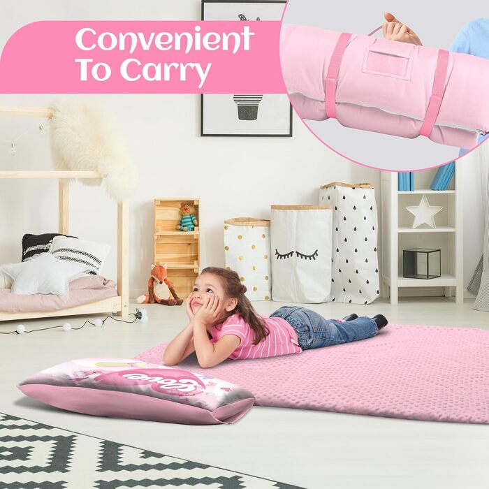 Дитячий спальний мішок зі знімною подушкою, теплий дитячий спальний мішок з подвійною блискавкою для дівчаток та хлопчиків, складний спальний мішок-ковдра для кемпінгу в приміщенні та на свіжому повітрі, єдиноріг 15060 см