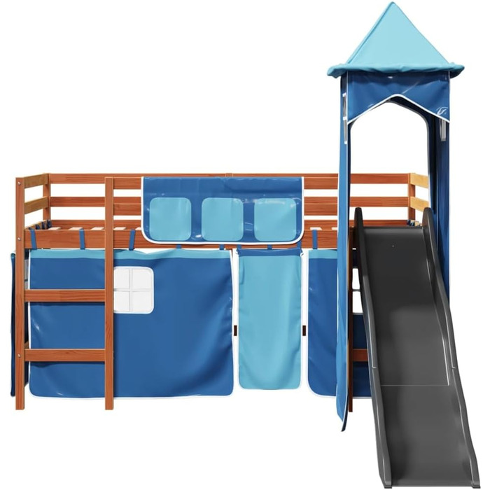 Дитяче ліжко-горище з вежею синє 90x200 см з масиву сосни