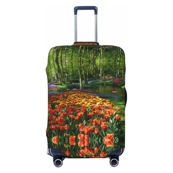 Чохол для валізи Весняний тюльпан з принтом, еластичний захист від подряпин та пилу, чорний, розмір 85